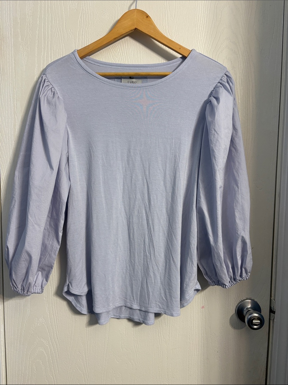 Cupio Soft Blue Puff-Sleeve Long Sleeve Top